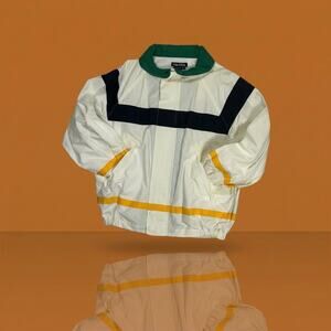 Vintage Nautica Men's Large Sailing Jacket White with Accents, Roll Away Hood